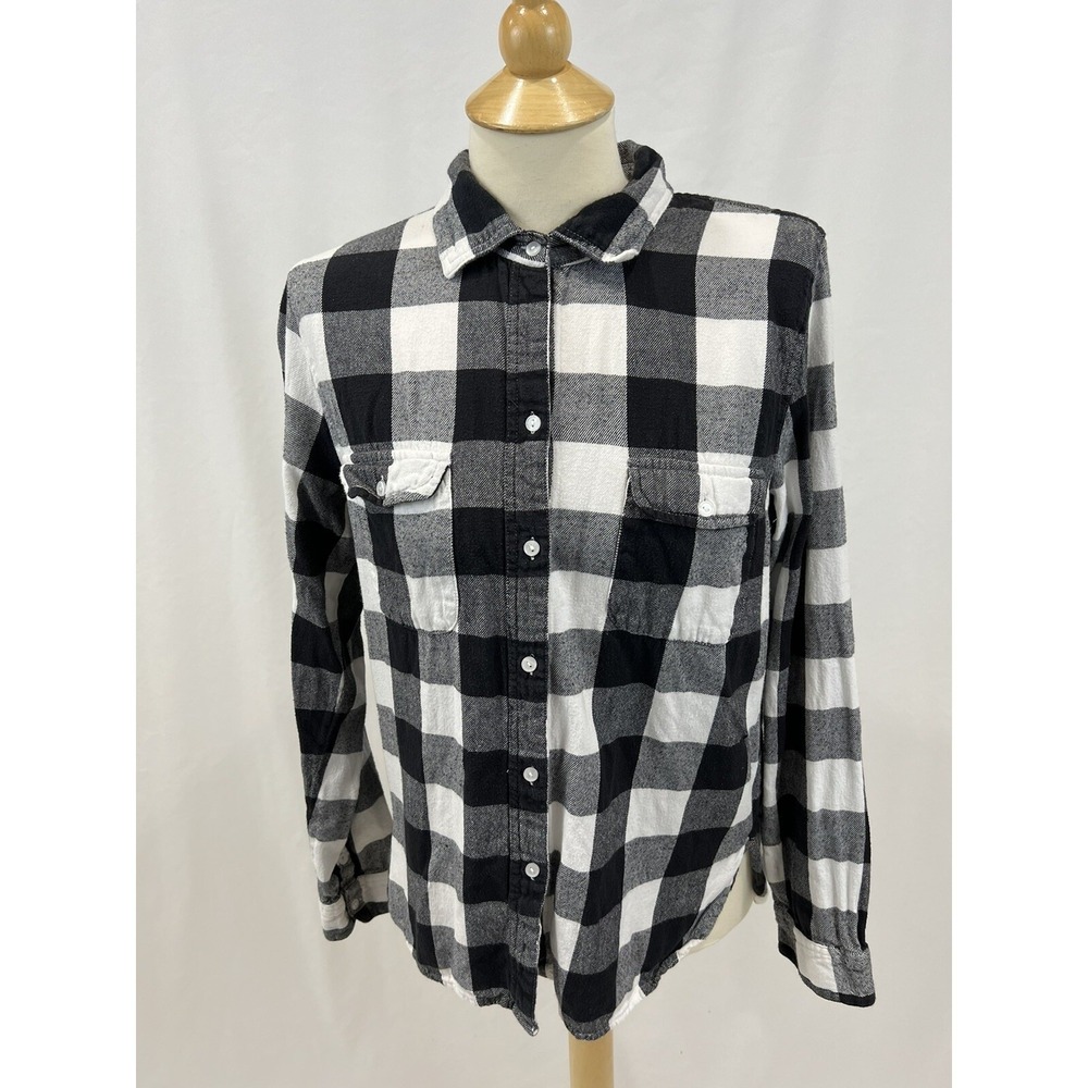 Sundry Women's Large Size 3 Black & White Flannel Shirt Plaid Check Button Up